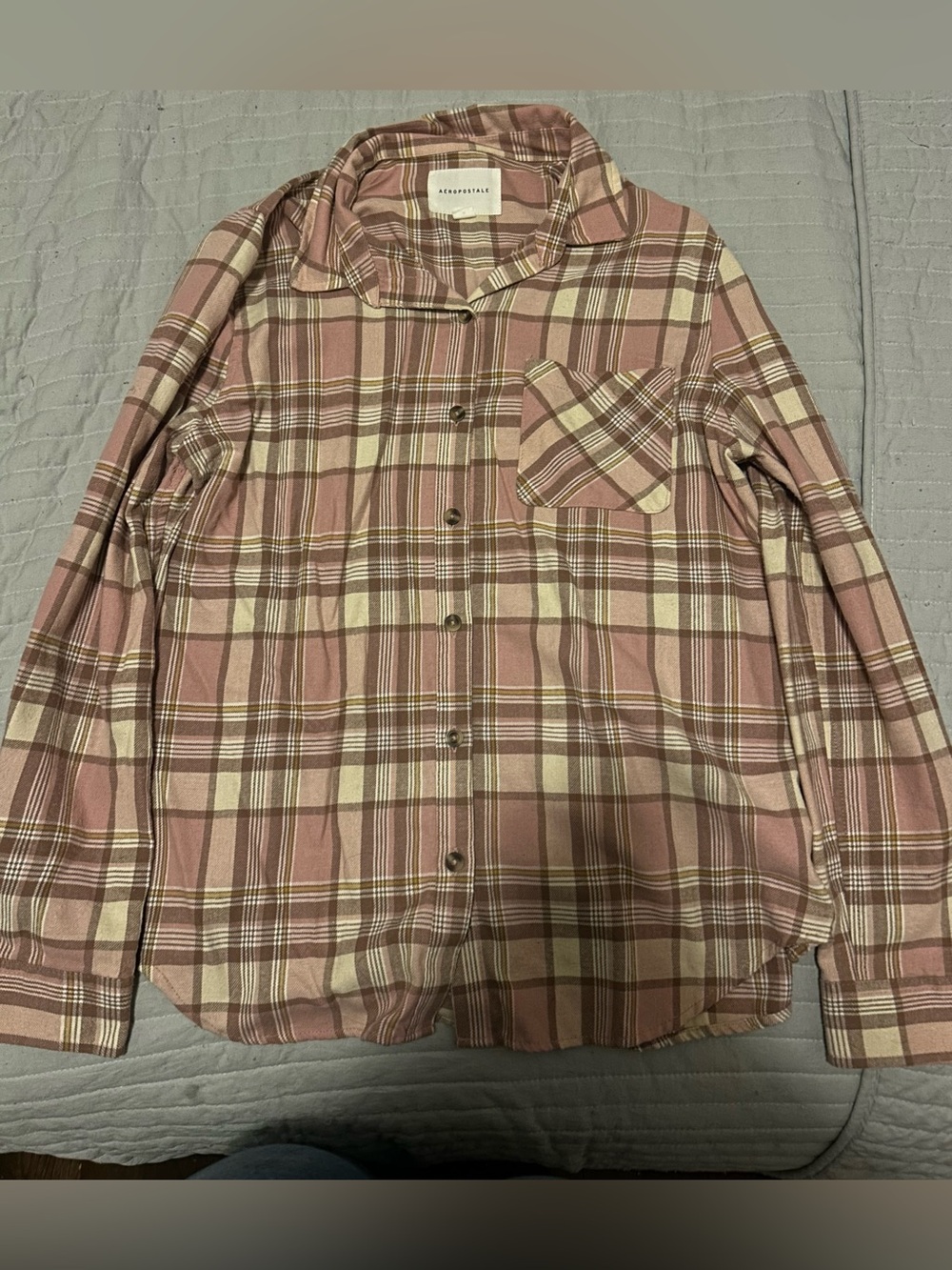 Aeropostale Pink and Cream Plaid Button-Down Shirt